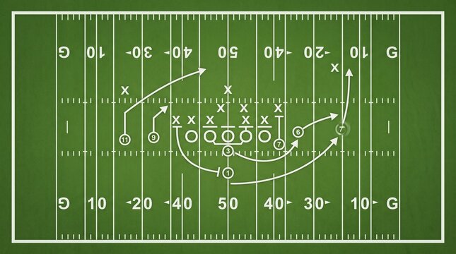 Football Play Diagram on Field Lines for Coaches and Players