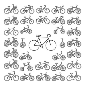 Various bicycle and unicycle pattern.