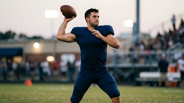 Athletic quarterback preparing to throw a football during a game