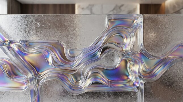 Iridescent fluid wave pattern on metallic textured surface abstract background