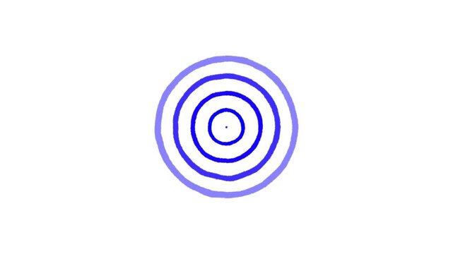 Abstract motion graphic with vibrating blue circles pulsing rhythmically against clean white background for modern design.