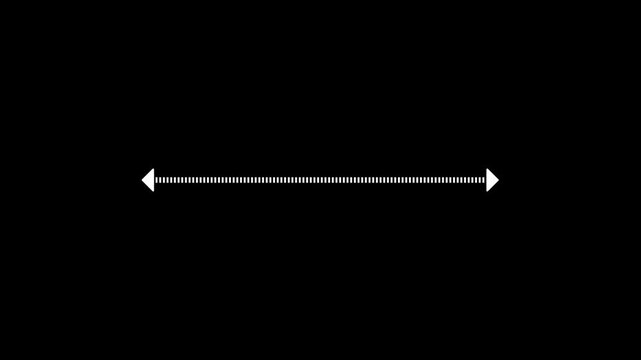 Animation of expanding dotted line with arrowheads at ends growing horizontally, illustrating measurement or expansion in motion.