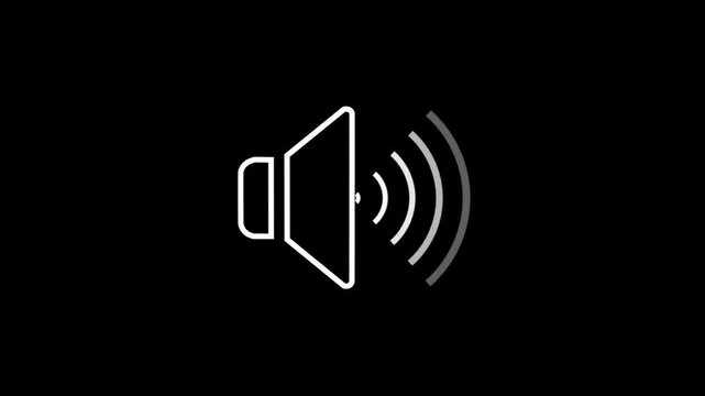 Speaker icon pulsing with sound waves animation for audio volume notification settings on digital user interface screen display.