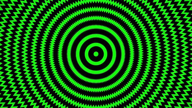 Green optical illusion concentric zigzag waves abstract background loop.