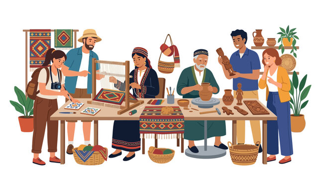 Artisan Crafts Workshop: People learn weaving, pottery, and textile art