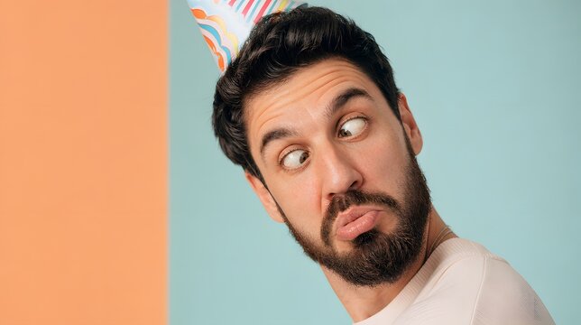 Goofy Man Wearing Party Hat Making Funny Face