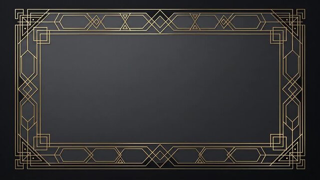 Gold Art Deco Geometric Frame Border on Dark Background for Invitation