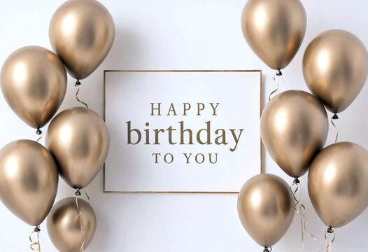 Happy birthday card with elegant gold balloons and a minimalist design for celebrations