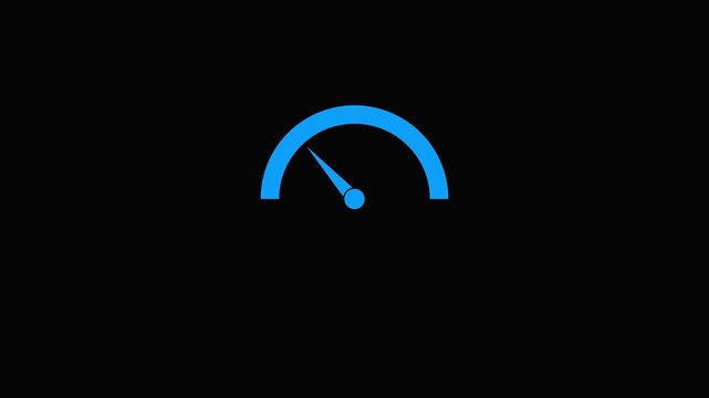Bright blue speedometer with needle pointing left on a solid black background signifying slow speed or minimal activity.