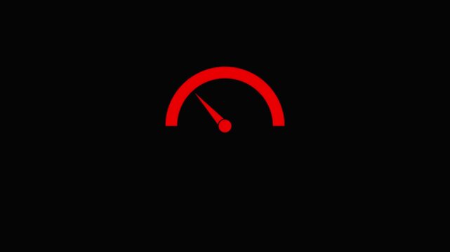 Red speedometer with needle pointing left on a solid black background indicating low speed or a warning state.
