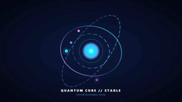 Abstract Quantum Core Atom Model with Orbiting Particles on Dark Background.