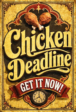 Vintage poster design featuring delicious fried chicken drumstick and clock for urgency promotion