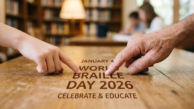 People touching a wooden surface for World Braille Day 2026 awareness