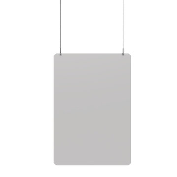 3D hanging sign mockup with a rectangular panel suspended by metal rod and cables signage isolated on background, ideal for branding, advertising, events, signage, exhibition, ads display corporate