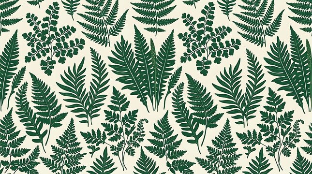 Green botanical fern leaf seamless pattern on cream background