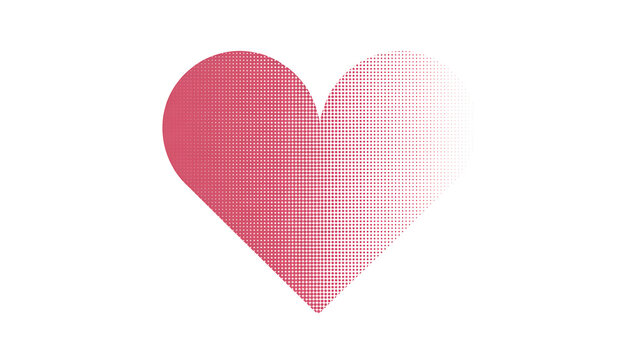 Red heart shape graphic with square halftone grid pattern gradient halftone gradient abstract silhouette isolated