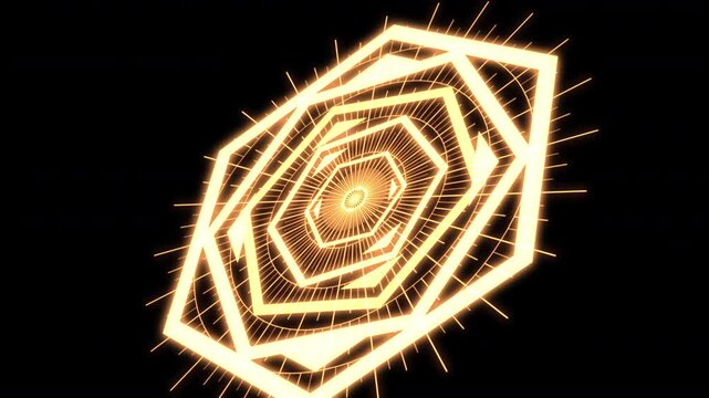 3D Compass Hexagon Geometric Patterns Yellow Animation Loop