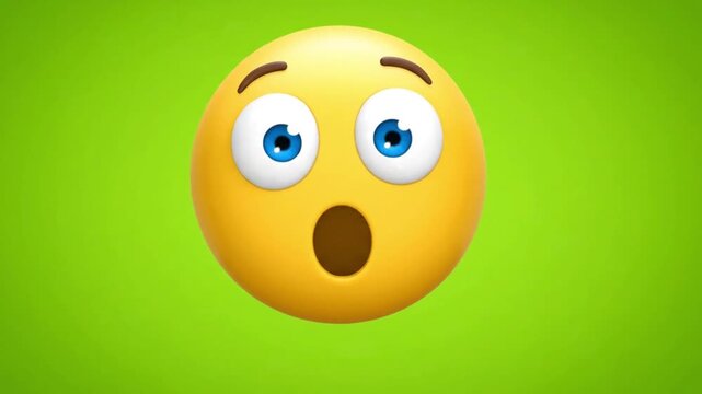 Surprised Yellow Emoji with Open Mouth Floating on Green Screen. 4K Video