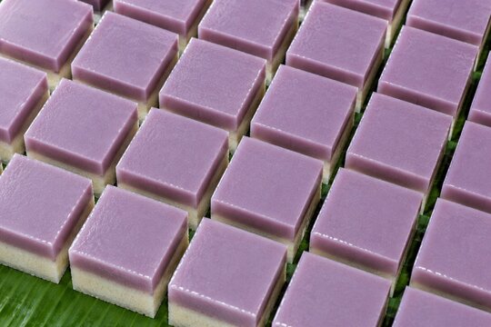 Delicious Keladi or Yam Kuih Talam. Malaysian Dessert. 