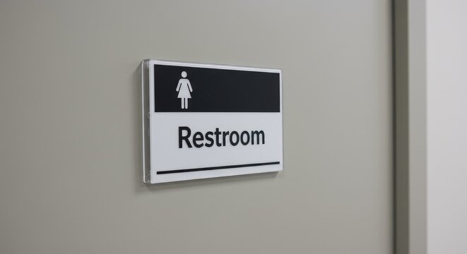 Restroom sign with a male and female icon on a white background.