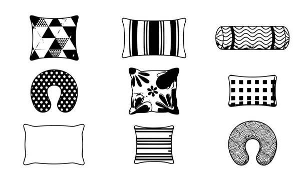 Decorative pillow and cushion pattern collection featuring geometric, striped, floral, dotted, abstract and textured textile designs