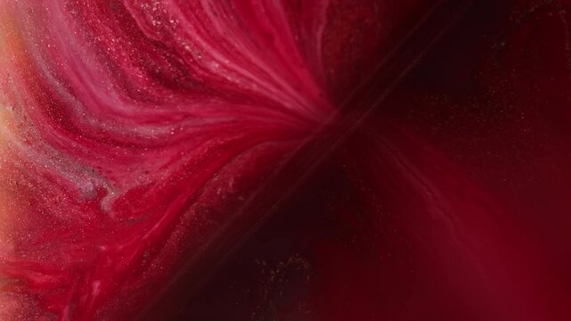 Acrylic ink. Geometric abstraction. Defocused red yellow purple color drip texture vibrant cube droplets pour on creative art background.