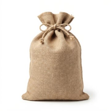 Empty burlap sack tied with natural fiber rope