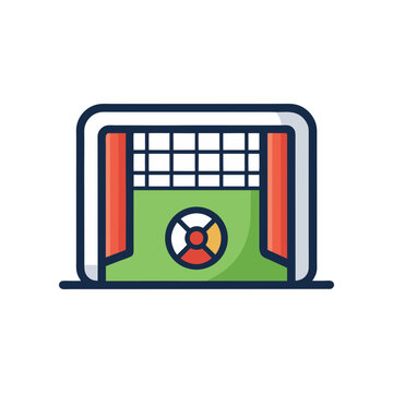 Vector illustration of soccer goal net with target icon isolated on white background