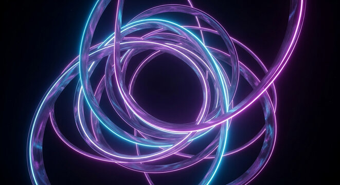 Abstract Blue Fractal Background with Glowing Neon Lines and Flowing Waves, Futuristic Energy Pattern for Modern Wallpaper, Digital Art and Creative Technology Design