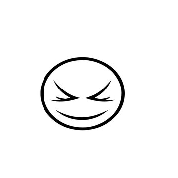 Minimalist black and white emoticon icon with a mischievous and cunning smirk expression.