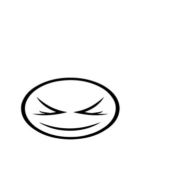 Minimalist cartoon face with a sly smirk and squinting eyes on a white background