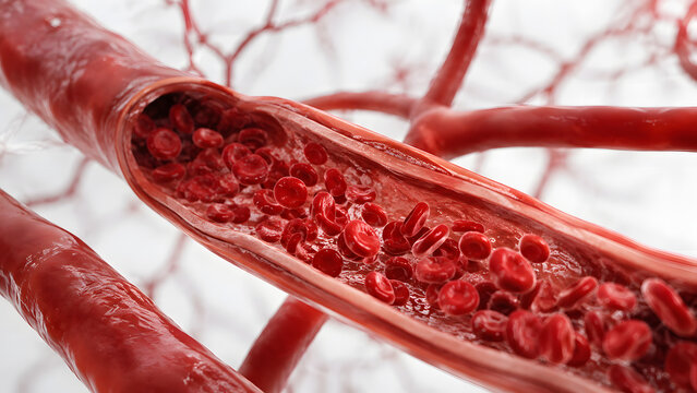 red blood cells flowing through vein