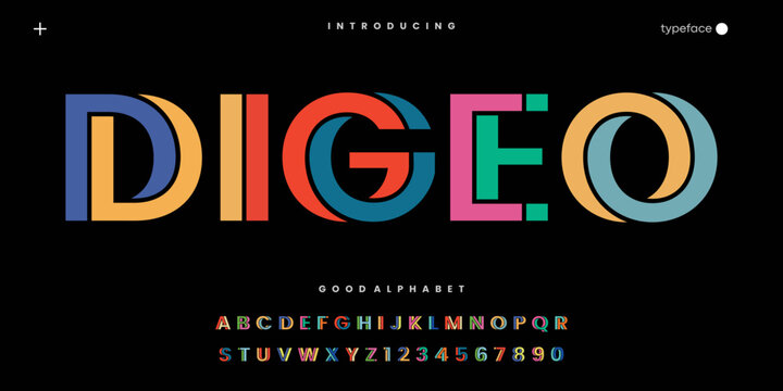 Digeo Modern minimal abstract alphabet fonts. Typography technology, electronic, movie, digital, music, future, logo creative font. vector illustration