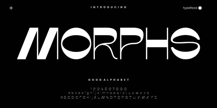 MORPH Modern minimal abstract alphabet fonts. Typography technology, electronic, movie, digital, music, future, logo creative font. vector illustration