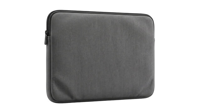 Minimalist grey laptop sleeve, protective fabric notebook case with zipper, professional tech accessory for digital nomads isolated PNG with Transparent Background