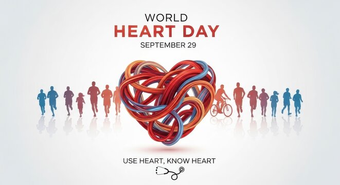 World Heart Day colorful heart with people illustration