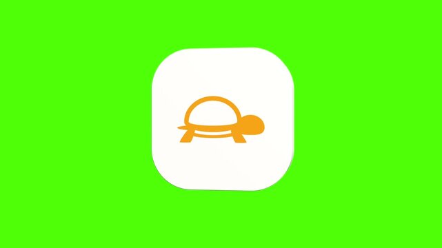 3D animated pet turtle tortoise silhouette icon on a white rounded card with a green screen background. Smooth loop motion, perfect for mobile app UI, reptile pet care, and video editing elements. 