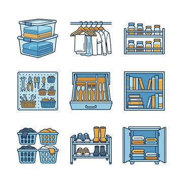 Collection of Home Organization and Storage Icons Illustrating Tidy Living Spaces PET1 (76)