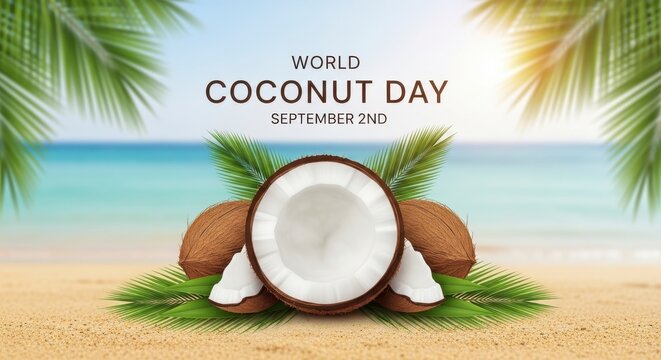 World Coconut Day illustration with tropical background
