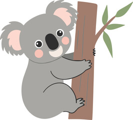 Cute cartoon koala climbing a eucalyptus tree, adorable marsupial illustration © bogel