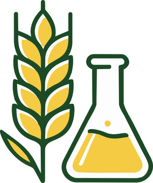 Wheat Crop and Laboratory Flask Representing Agricultural Science and Crop Research Outline Icon Illustration