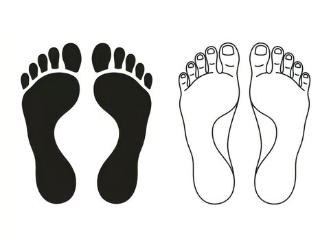 Black and white human footprint icons set showing left and right feet