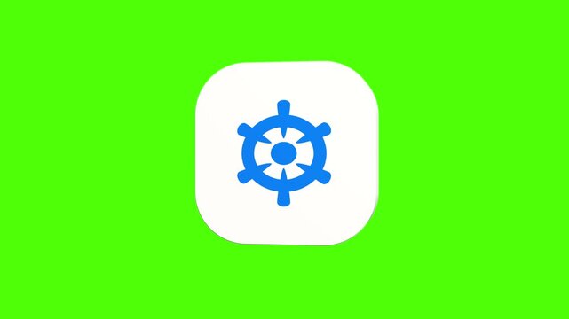 3D animated wooden ship steering helm wheel icon on a white rounded card with a green screen background. Smooth loop motion, perfect for mobile app UI, marine direction, nautical travel, and video edi