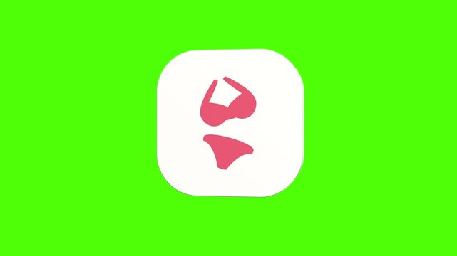 3D animated women swimwear bikini swimsuit icon on a white rounded card with a green screen background. Smooth loop motion, perfect for mobile app UI, summer fashion, beachwear, and video editing elem