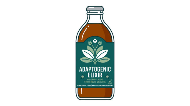 Adaptogenic Elixir Bottle Vector Illustration for Wellness Drink