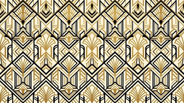 Art deco seamless geometric pattern in gold and black