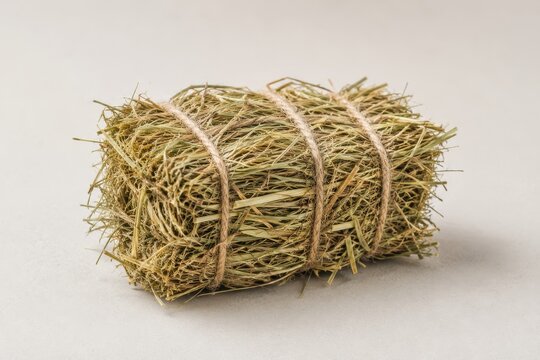 Small rectangular bale of hay tied with rope