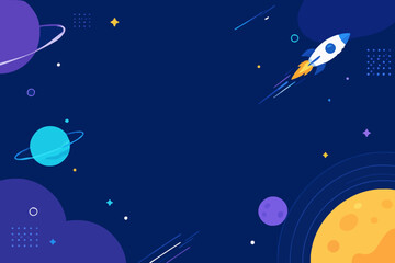 Fototapeta premium Futuristic rocket launching through vibrant cosmic space with planets and stars illustration