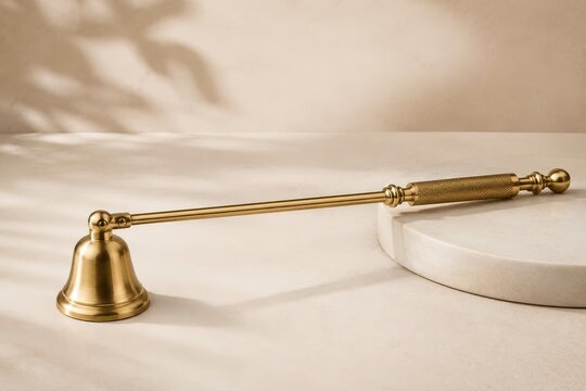 Antique brass bell on a neutral background with shadows