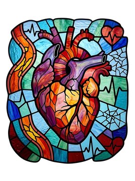 Anatomical human heart in vibrant stained glass style